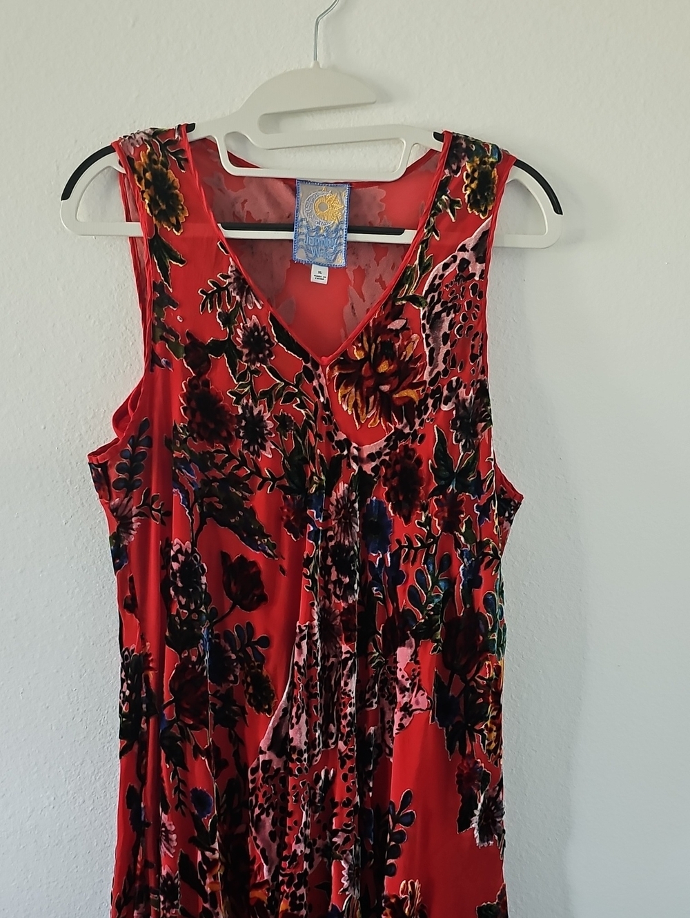 Johnny Was Red Floral V-Neck Maxi Dress with Black & Purple Accents - Picture 7 of 10